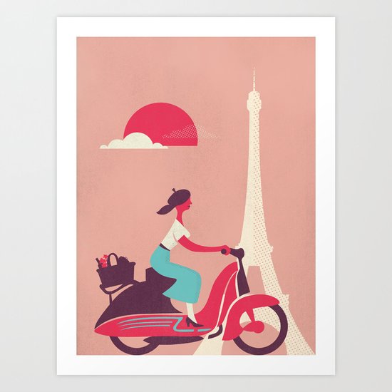 French girl on a Scooter Art Print