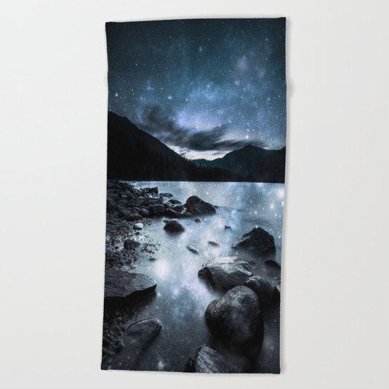 Magical Mountain Lake Steel Blue Gray Beach Towel