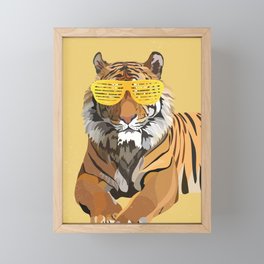 Yellow tiger wearing glasses Framed Mini Art Print