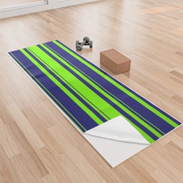 [ Thumbnail: Green and Midnight Blue Colored Lines/Stripes Pattern Yoga Towel ]