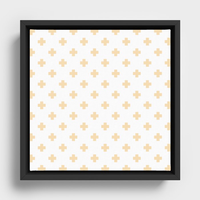 Tan Swiss Cross Pattern Framed Canvas