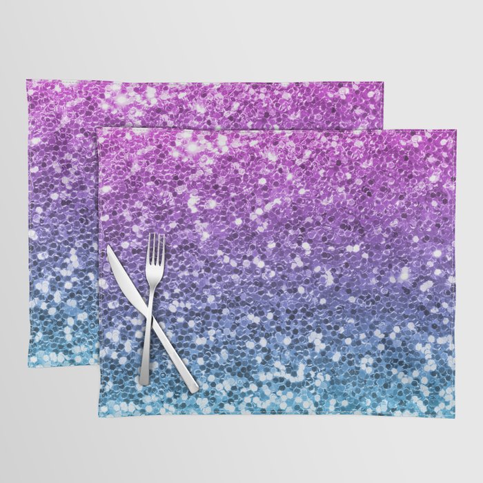 Bright Blue Purple Glitters Sparkling Pretty Chic Bling Background Placemat by SweetBirdieStudio