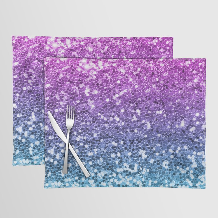 Bright Blue Purple Glitters Sparkling Pretty Chic Bling Background Placemat