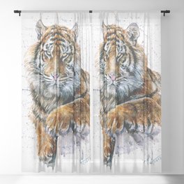 Tiger watercolor Sheer Curtain