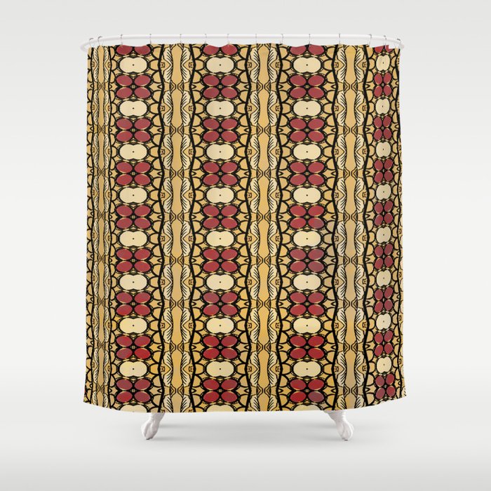 African Leaf Stripe Tribal Ethnic Red Print Shower Curtain By Sandandchi