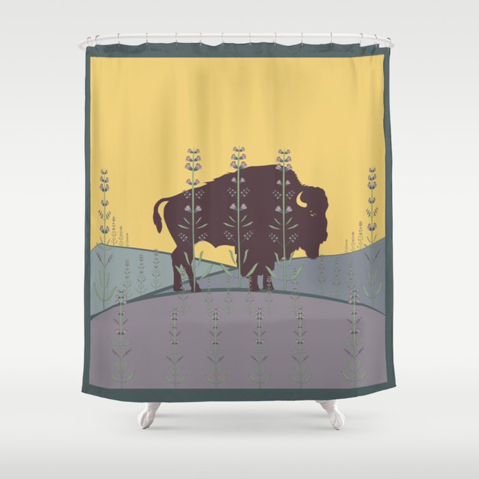 Plains Buffalo + Prairie Sage Shower Curtain
