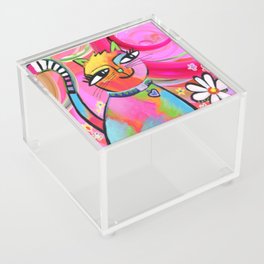Pretty Cat with Pink Swirls Acrylic Box