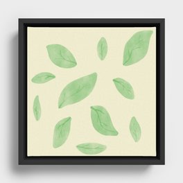 Green leaves watercolor paper texture Framed Canvas