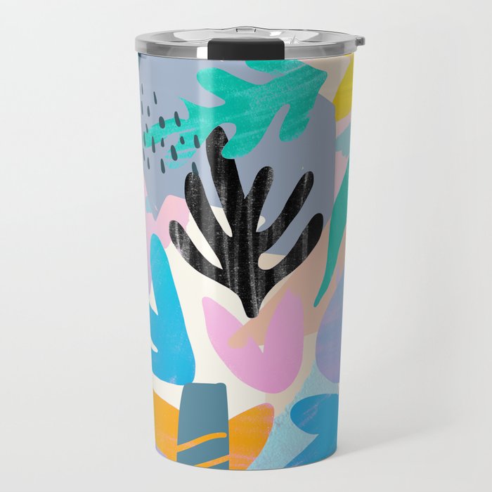 Modern Abstract Lavender Teal Pink Geometrical Floral Brushstrokes Travel Mug