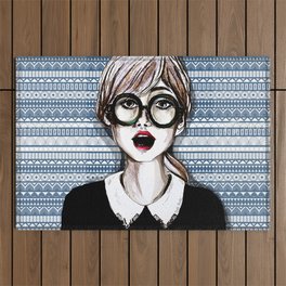 Girl and blue pattern Outdoor Rug