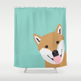 Shiba Inu Peek - cute shiba doge peeking funny dog art print mint turquoise customizable dog gift Shower Curtain