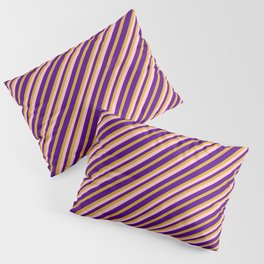 [ Thumbnail: Indigo, Goldenrod & Pink Colored Pattern of Stripes Pillow Sham ]