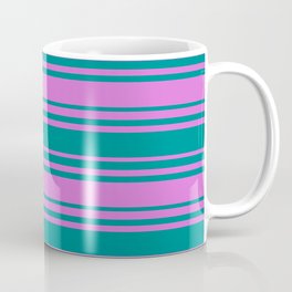 [ Thumbnail: Orchid and Dark Cyan Colored Stripes/Lines Pattern Coffee Mug ]