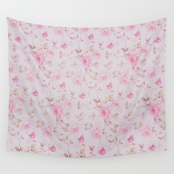 Modern Vintage Blush Pink  Romantic Floral Pattern Wall Tapestry
