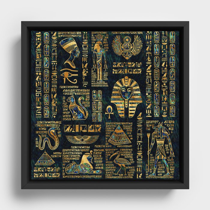 Ancient Egyptian Hieroglyph Sphinx Pyramid Framed Canvas