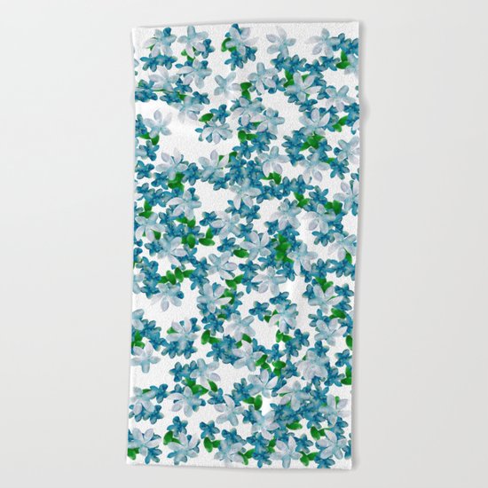 Summer Blues, Floral Pattern Beach Towel