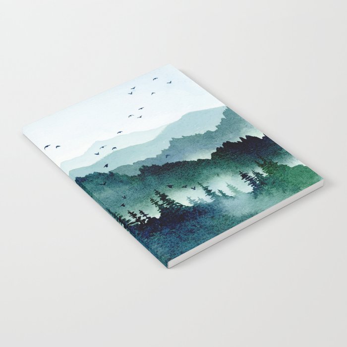 Watercolor Mountains - Handpainted Landscape Art Pine Trees Forest Wanderlust Notebook