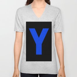 Letter Y (Blue & Black) V Neck T Shirt