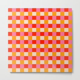 Gingham Abstract Retro 70s Checkered Pattern Metal Print | Pattern, Orange, Graphicdesign, Cottagecore, Summerpattern, Geometric, Retro, Grid, Pink, Grids 