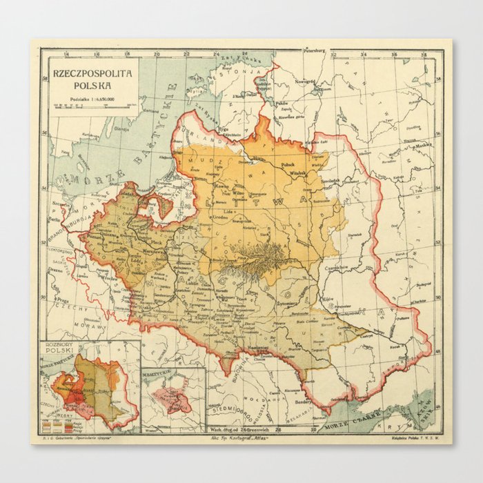 Vintage Map of Poland (1921) Canvas Print