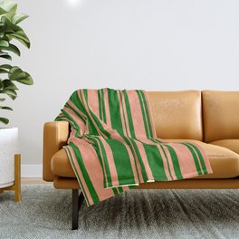 [ Thumbnail: Dark Green and Light Salmon Colored Lines Pattern Throw Blanket ]
