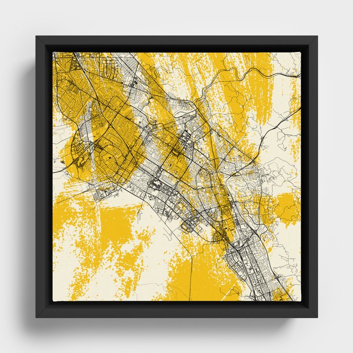 Fremont - USA - City Map in Yellow Framed Canvas