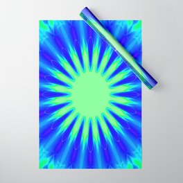 Aqua Starburst Wrapping Paper | Turquoise, Aqua, Children, Green, Bright, Homedecor, Originaldesign, Mandala, Kaleidoscope, Pattern 