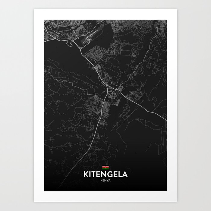 Kitengela, Kenya Dark City Map Art Print by IMR Designs Society6