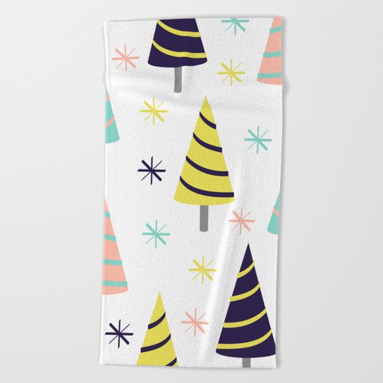 Colorful Christmas Trees Beach Towel