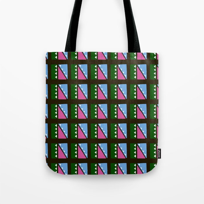 Modern, abstract ethnic geometric seamless-pattern in green light blue, black, white Tote Bag