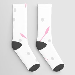 flying dandelion seeds Hot Pink simple seamless pattern and Grey Confetti on White Background Socks