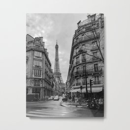 Paris streets and the Eiffel Tower Black and white Metal Print | French, Tourism, Digital, Paris, Travel, Europe, Black And White, France, City, Blackandwhite 