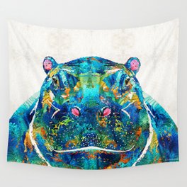 Hippopotamus Art - Happy Hippo - By Sharon Cummings Wall Tapestry