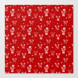 Red and White Hand Drawn Dog Puppy Pattern Canvas Print