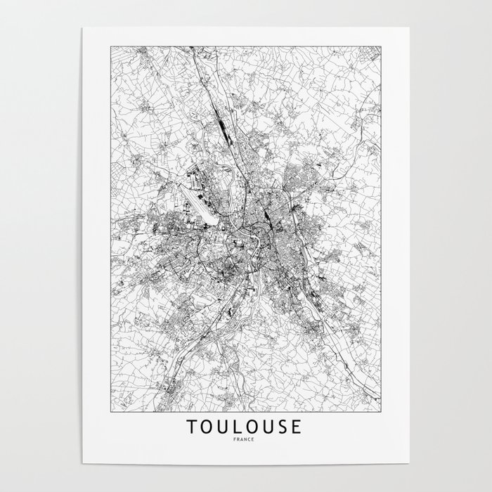 Toulouse White Map Poster