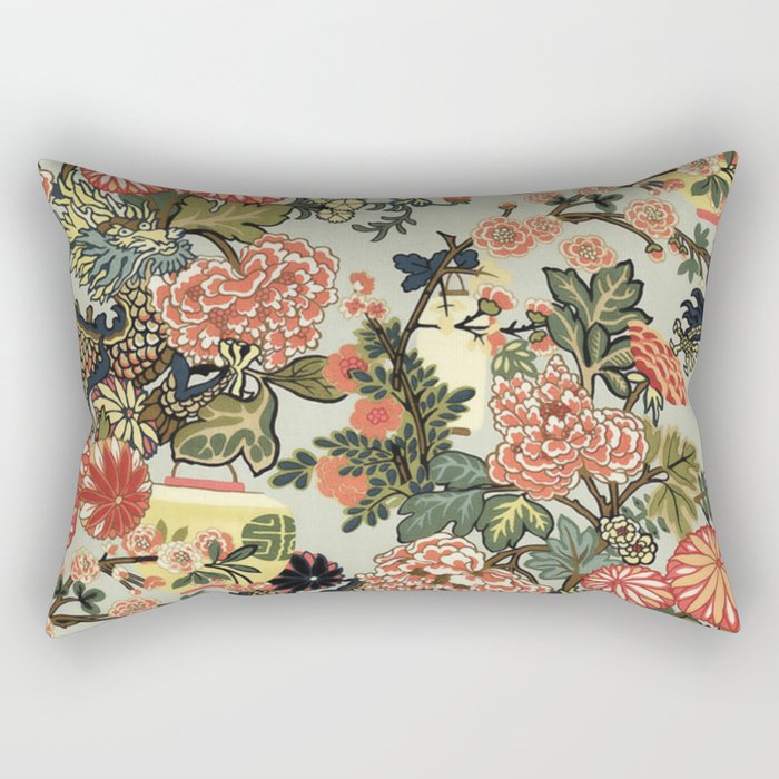 Chinese Dragon Vintage Floral Pattern Rectangular Pillow