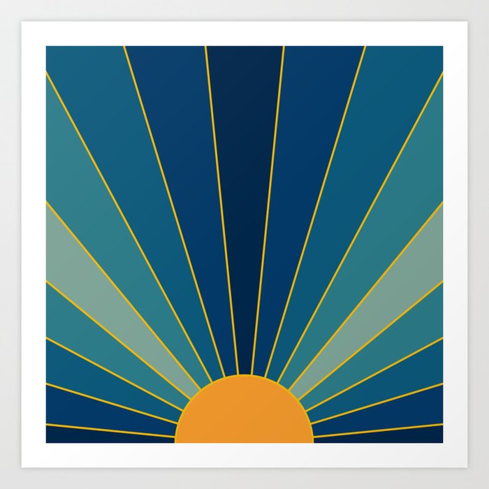 Golden Sun with Blue Rays Art Art Print