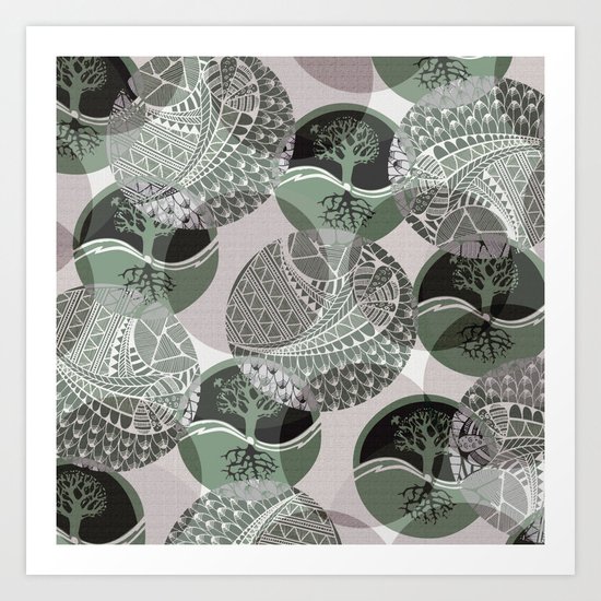 Zentangle and Tree Motifs in Circles Art Print