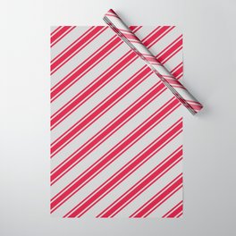 [ Thumbnail: Light Grey & Crimson Colored Striped Pattern Wrapping Paper ]