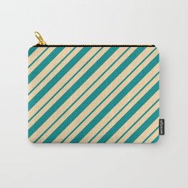 [ Thumbnail: Dark Cyan and Tan Colored Lines/Stripes Pattern Carry-All Pouch ]