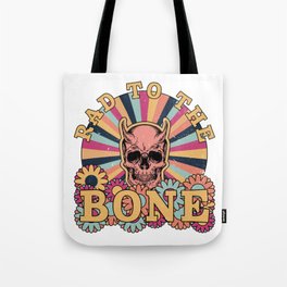 Rad To The Bone - Retro Skull And Flowers Tote Bag