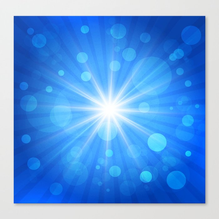 Glowing White Light on Blue Background. Canvas Print