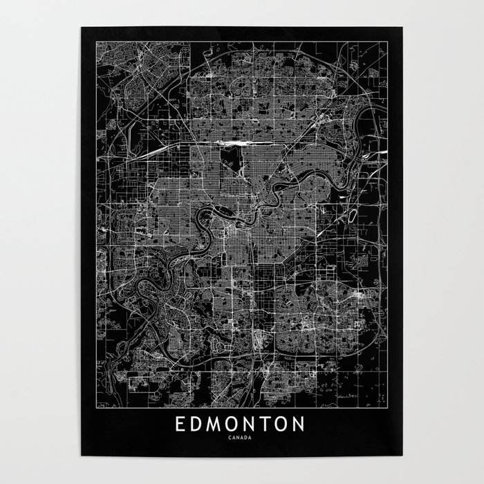 Edmonton Black Map Poster