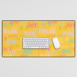 Enjoy The Colors - Colorful Typography modern abstract pattern on Yellow color background Desk Mat