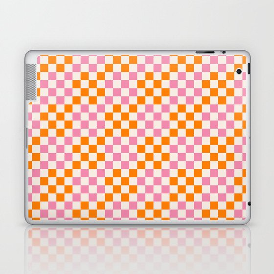 Coral Pink + Orange Checkered Pattern Laptop & iPad Skin