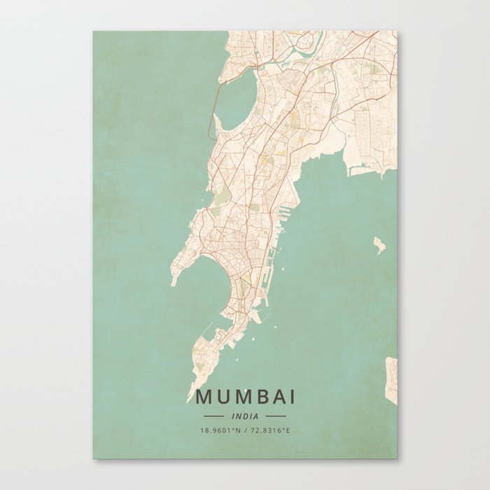 Mumbai, India - Vintage Map Canvas Print