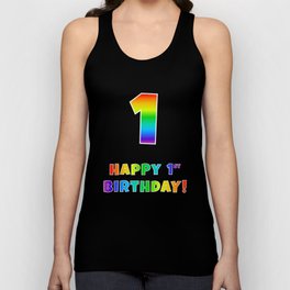 [ Thumbnail: HAPPY 1ST BIRTHDAY - Multicolored Rainbow Spectrum Gradient Tank Top ]