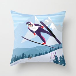 Skiing - Flying Throw Pillow