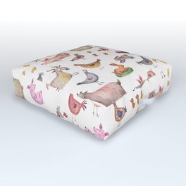 Farm Animals Outdoor Floor Cushion | Porks, Pigs, Poultry, Watercolor, Chicken, Rabbits, Ducks, Hens, Arm, Chicks 