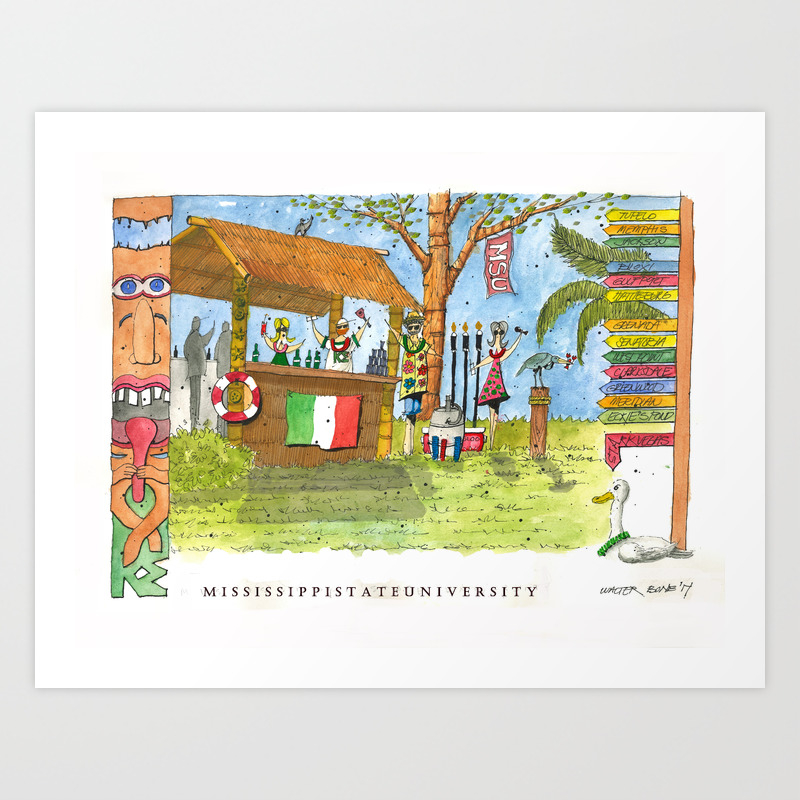 Mississippi State University Party Art Print By Landbonesketchbook Society6